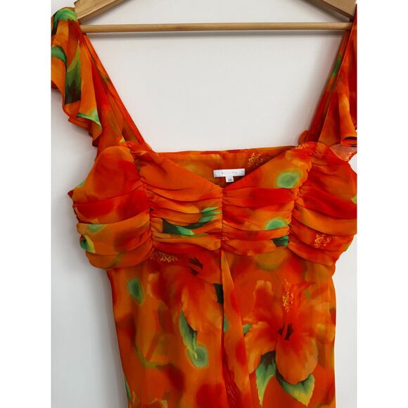 Escada Vintage Orange Flowy Floral Blouse Size 6 - Picture 5 of 9